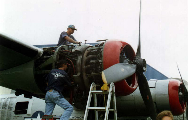 When the Collings Foundation B-24 visitied the Planes of Fame East, they had a piston shatter on the #4 engine while in flight.  I was part of the crew that helped remove the engine and replace it with a spare engine they flew in from Florida.