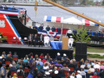 The ceremony is about to begin.  Notice that the crew of Sundew (except for the CO and the XO) are all standing along the side of the ship for the ceremony.