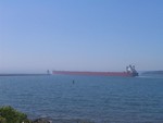 The MV Edgar B. Speer departs Two Harbors.